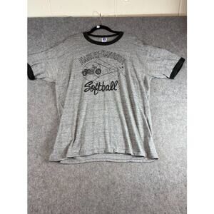 Vintage 80s Harley Davidson Softball Ringer Shirt Mens XL Gray Biker Streetwear